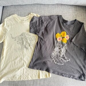 Girls Western Graphic T-Shirts in Cream and Gray
